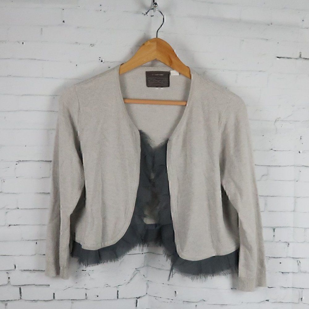 GUINEVERE GREY LAMBSWOOL ANGORA CROPPED OPEN CARDIGAN SWEATER SIZE LARGE